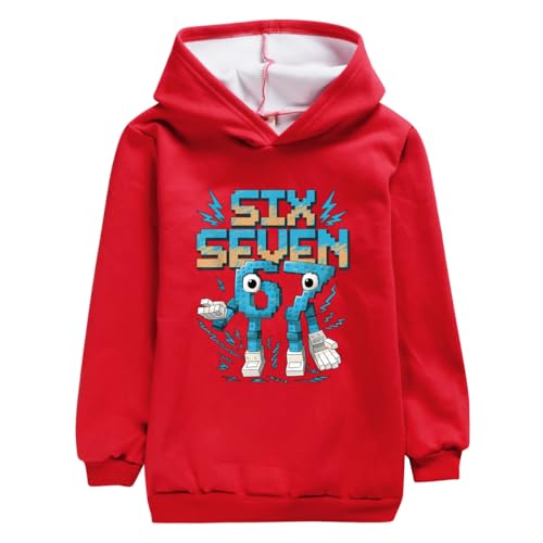 Generisch 67 Six Seven Pullover Jungen Mädchen 67 Meme Lustige Kapuzenpullover Baumwolle Kinder Sweatshirt im Brainrot Stil Freizeit Hoodie Streetwear für Teenager