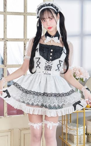 [Malymoon] コスプレ メイド ウエイトレス ゴシック ジャガード ダマスク プリンセス ドレス 中村里砂 ドレス レース 仮装 メイド服 衣装 メイド喫茶 セットアップ マリームーン 8点セット 10014 詳細画像3