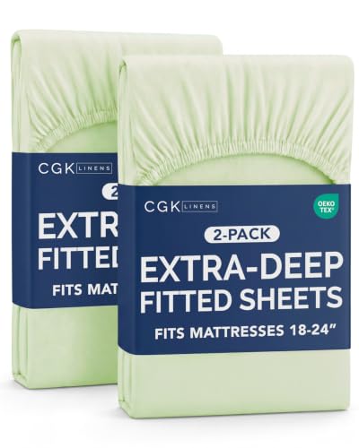 Image of CGK Linens 2 Pack Extra Deep Twin XL Fitted Sheets - Light Sage Green