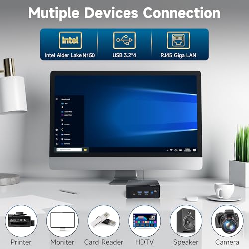 Image of Mini PC, Mini Desktop Computer with 12th Gen N150 (up to 3.6GHz) 16GB DDR4 512GB SSD, 4xUSB 3.2, 2x4K HDMI, 1xLAN, WiFi5, Bluetooth 4.2, Mini Server for Business, School, Office, Home(Black)