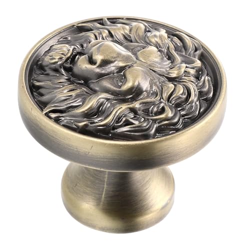 GALPADA Tirador de Cajón de Aleación de Zinc Diseño Cabeza de León, Pomo Orificio para Armarios y Muebles, Acabado en Dorado Oscuro, Adecuado para Decoración y Renovación de Gabinetes