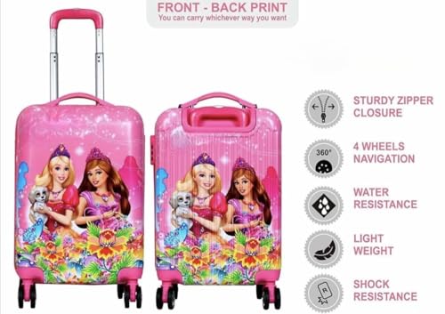 Image of ADSON Abs Kids Trolley 360 Rotating Luggage 360 Degree Wheels 2 Princess Dog Non-Breakable 20 Inch Kids Hardsided Suitcase with 4 Wheels, 360 Degree Wheel Travel Trolley Bag (Pink 2 Girls Princess)