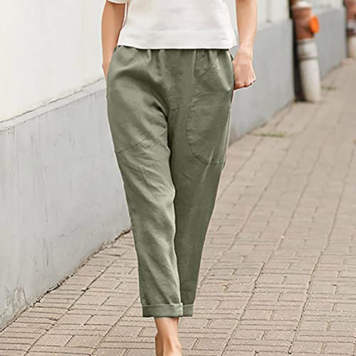 Image of LRMQS Cotton Linen Pants Women Casual Summer 2026 Trendy Loose Fit Beach Wide Straight Leg Trousers with Side Pockets