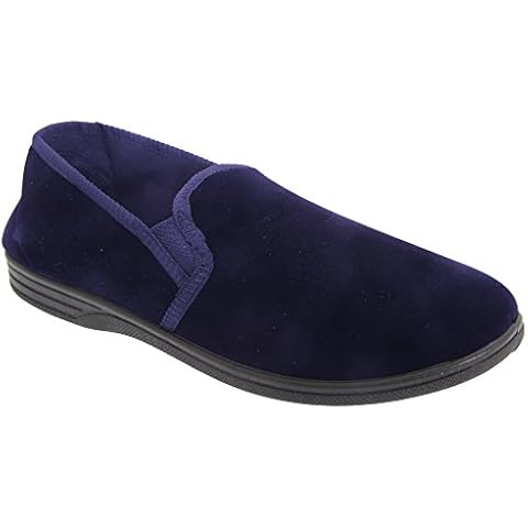 Ross Mens Navy Velour Twin Gusset Slippers Cover