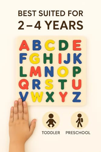 Image of Wooden Alphabet Puzzle Board A to Z | Educational Learning Toy for Kids | Uppercase Letter Recognition, Fine Motor Skills & Early Learning Montessori Toy for Toddlers & Preschoolers