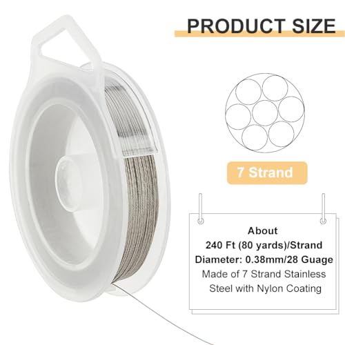benecreat 240-feet 0015inch 038mm 7-strand bead string wire nylon coated stainless steel wire for necklace bracelet beading craft work