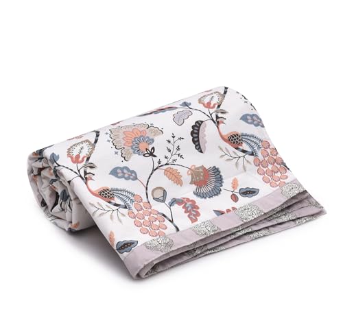 Image of Amazon Brand - Umi Lightweight Cotton AC Dohar Blanket 57x87 Inches | 160 TC Single Bed Quilt | Three Layer Soft Comforter | Elegant Floral Design