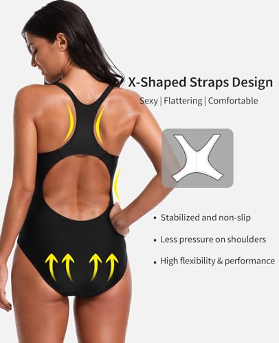 Image of beautyin Women's Pro One Piece Swimsuit Women Athletic Swimming Bathing Suit, Black /Logo, X-Small