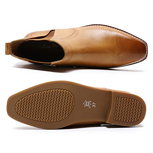 Mona flying Womens Classic Leather Chelsea Boot Low Heel Pull on Ankle Booties Square Toe4