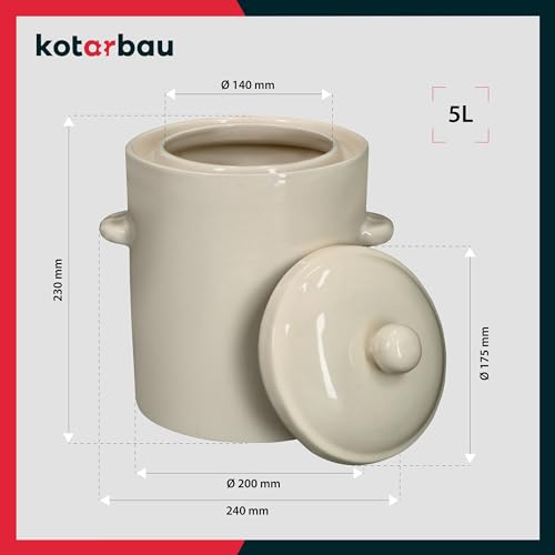 Foto von KOTARBAU® Sauerkraut Gärtopf Sauerkrauttopf 5L Tontopf mit Deckel Steinguttopf Fermentieren Dauerkrautfass Gurkentopf Steingut Rumtopf Einlegtopf Steintopf Kimchi Behälter Keramik Steinzeugtopf
