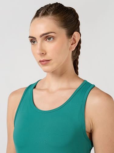 Image of TECHNOSPORT Women's Solid Slim Fit Scoop Neck Sports Bra ELASTOPLUS 4-Way Stretch Sleeveless Polyester Quick Dry UPF50+ for Gym Yoga Running