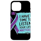 I Have Time To Listen Your Life Matters パープル ティール リボン スマホケース iPhone 16 Pro Max 用