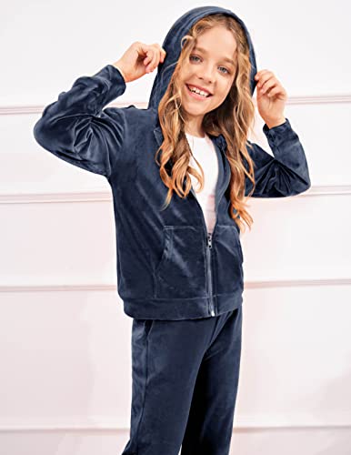 Image of Arshiner 2 Piece Outfits for Girls Kids Velour Tracksuit and Jogger Set | Size 5-14Y, Velvet Sweatsuit with Zipper for Fall /Winter, Suit for School, Workout, Jogging, or Casual Occasions