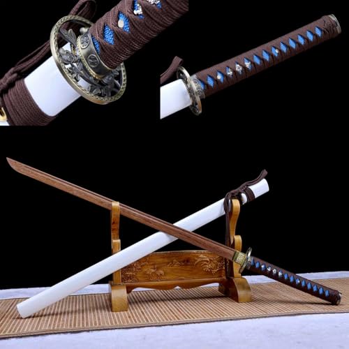 HJHUUA Espada Katana Recta con Funda,bokken Hecho a Mano,Espada samurái de Madera de 103 cm para Entrenamiento de Artes Marciales,Accesorios,Juegos de rol,decoración,Regalo,Kendo