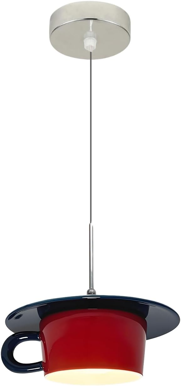 Ceramic Pendant Light，Small Modern Pendant Light Fixtures with Creative Ceramic Coffee Cup Shade, Adjustable Height Hanging Lamp for Hallway, Kitchen Island, Dinning Room（Includes 5W G4 Bulb）