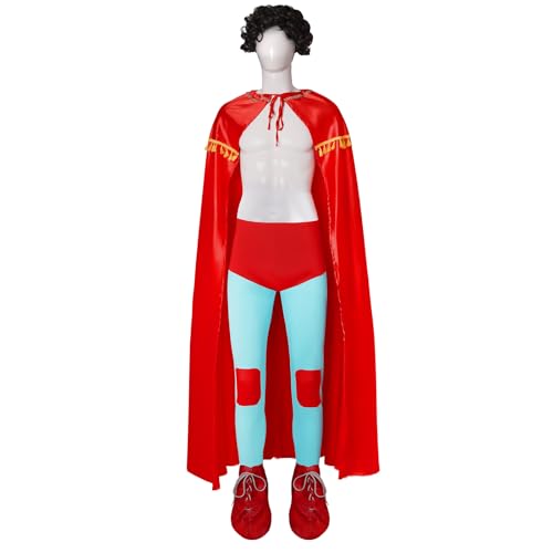 QiSwap Mexican Wrestler Costume Cape Set for Adult Men with Wig, Red Long Cloak Halloween Party Cosplay Outfits (M)
