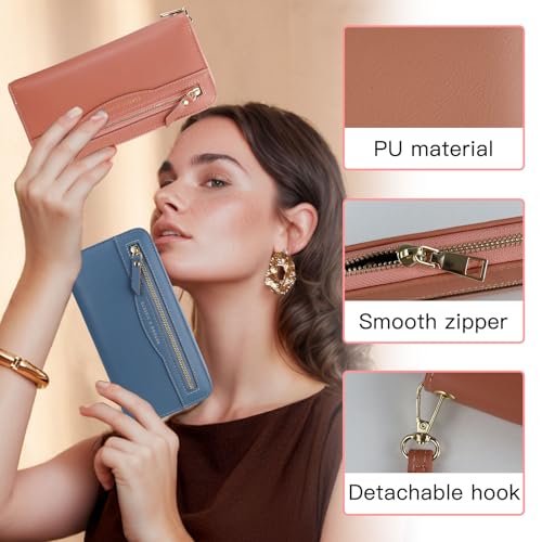 Andiker Wristlet Wallets for Women, Soft PU Leather Women’s Purse Large Capacity Ladies Purse with Detachable Wrist Strap (Pink)3