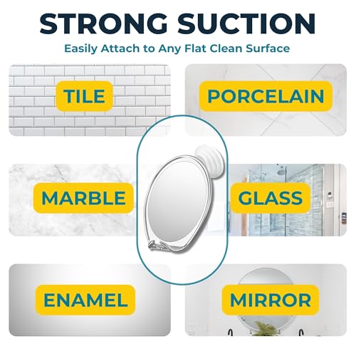 HONEYBULL Fogless Shower Mirror with Suction Mount & Swivel – Anti-Fog Acrylic Bathroom Mirror for Shaving – Built-in Razor Holder, Easy Install, Home Shower Accessory (Chrome)