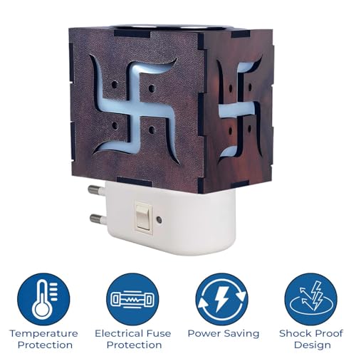 Image of Wooden Swastik Electrical Kapoor Dani /Camphor Diffuser Burner /Multipurpose Incense Aroma Dhoop Dani /Electrical Machine Stand for Home Fragrance /Room Freshener