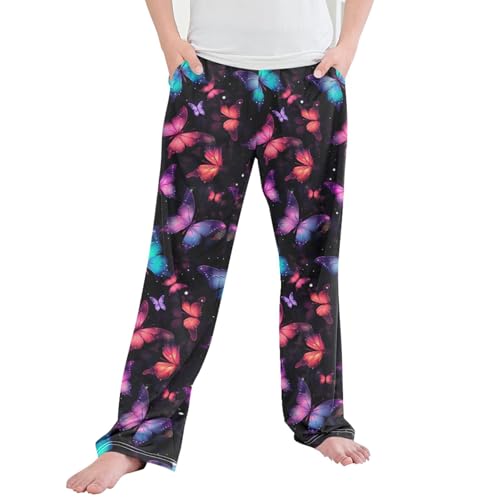 Butterfly Long Pajama Pants Elastic Waist PJ Bottoms with Pockets S A111151