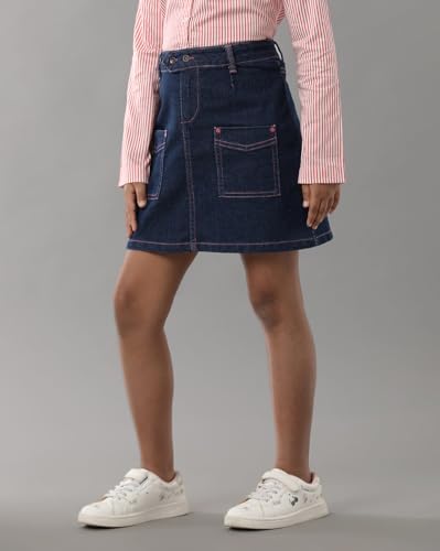 Image of Under Fourteen Girls Denim Hot Skirt | Skirt for Girls | Woven | 12-13 Yrs(Navy)