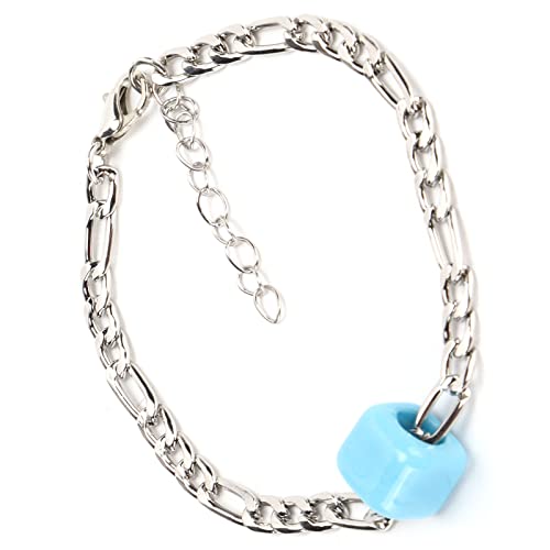ZPSHYD Bracelet en Alliage de Perles de Verre, carré Grand Trou Bracelet géométrique en Perles de Verre Bleu Bracelet Simple et élégant pour Fille Femme Cadeau de décoration(Platine) Cover