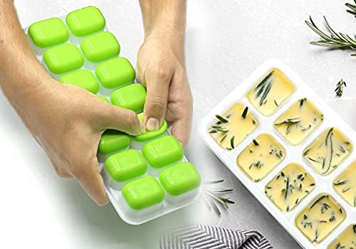 Shopzilify Silicone Ice Cube Trays with Lid | Flexible Base for Easy Release Ice Cubes | Ice Cube Tray Silicone with Non-Spill Removable Lid | LFGB Certified and BPA Free | Set of 4 Packs | Green