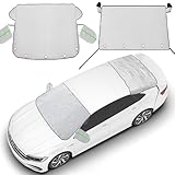 Datanly 2-Piece Car Windshield Cover Set - All-Weather Front & Rear Protection with Magnetic Edges and Side Mirror Covers for Cars, Trucks, SUVs - Fits Most Vehicles (Regular,Silver)