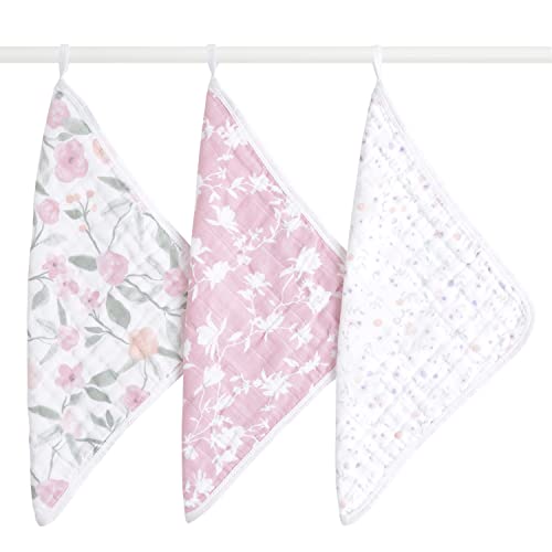 Image of aden + anais Classic Boutique Washcloth Set, Super Soft 100% Cotton Muslin, 3-Pack, Ma Fleur