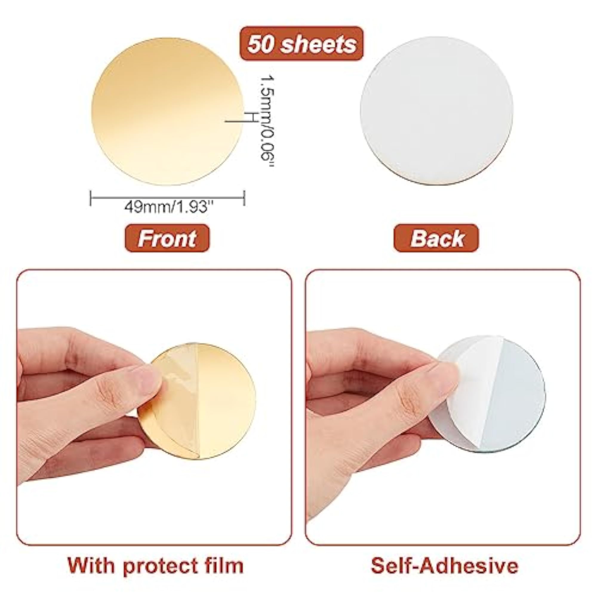 Gold Round Mirrors for Crafts, Self Adhesive Tiles