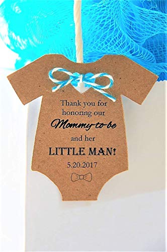 10 tags ~ Thank you for honoring our Mommy to be and her LITTLE MAN ~ Baby Onesie Gift Tags ~ Baby Shower Party Favor ~ TAG ONLY ~ 2 1/2"