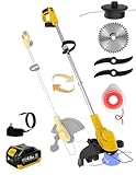 20000 RPM(4.0AhX1) Weed Wacker Cordless,Dual-Durable-Line,Metal Blades,Wheel,4-in-1 Electric Weed Eater+Battery Powered String Trimmer+Edger Lawn Tool+Brush Cutter,Weed Whacker,Weed Trimmer Lawn