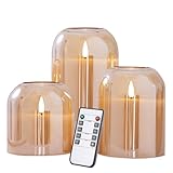 volnyus Gold Glass Flameless Candles with Remote Battery Operated Flickering LED Pillar Candles Real Wax 3D Wick Φ 4' H 4' 5' 6'