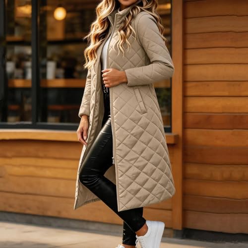 YRAETENM Womens Quilted Jacket Warm Long Winter Coats Casual Puffer Jackets - image 3