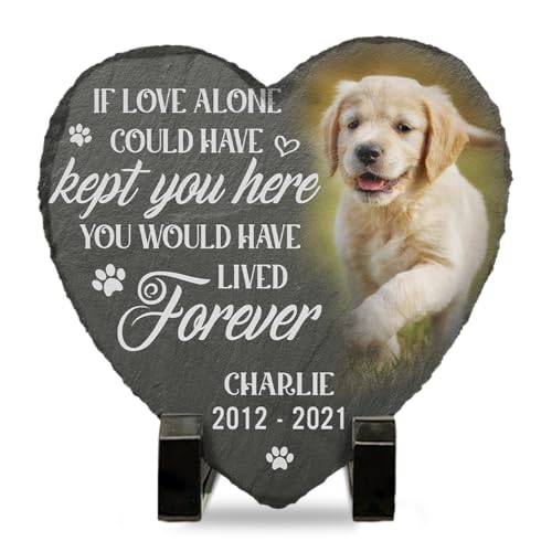 DOPTIKA Personalized Photo Dog Memorial Stone, Dog Memorial Gifts for Loss of Dog Sympathy Gift, Dog Cat Pet Memorial Gifts, Pet Loss Gifts, Pet Memorial Stones for Dogs Cemetery Decorations for Grave