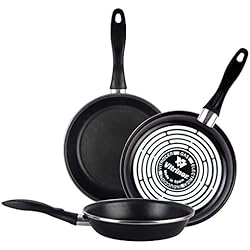 Sartenes Black MAGEFESA Black Juego de 3 sartenes (24/26/28) cm, Exterior Color Negro. Antiadherente bicapa Reforzado, aptas para Todo Tipo de cocinas, Especial inducción. 50% de Ahorro energético.