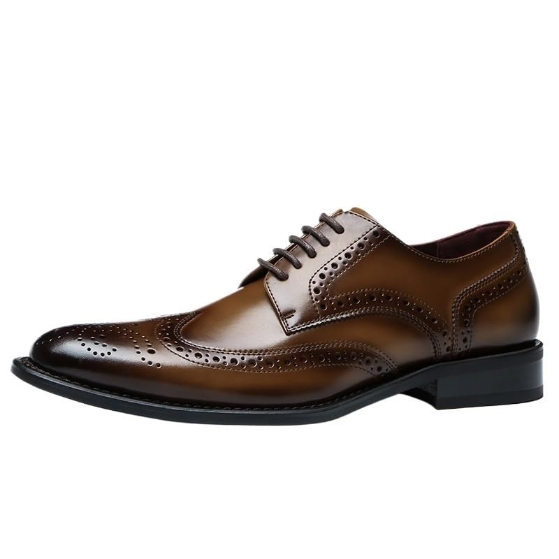 Casual Oxford Shoes Men Men’s Italian Style Genuine Leather Lace-Up Oxford Shoes, Black Pointed Toe Formal Dress Shoes, Business & Party Shoes with Height Increase