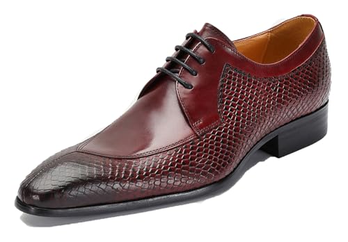 Santimon Men’s Luxury Leather Oxfords Formal Dress Shoes – Fashion Stylish Snakeskin Pattern Derby Shoes for Business, Weddings