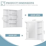 Shintenchi Bathroom Wall Cabinet with Mirror, Mounted Medicine Cabinets with 4 Internal and 6 Open Shelves, Mirrored Door Over The Toilet Storage, Solid White - Image 3