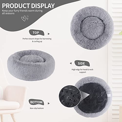 Zejeuer Cat Bed, Small Dog Bed, Round Donut Washable Plush Fluffy Faux Fur Soft Cushion Beds For Indoor Pets #TOP2
