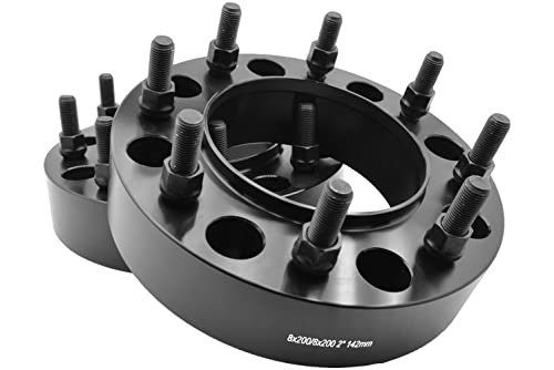 2 Pc 8x200 MM Rear Black Hub Centric Wheel Spacers Adapters W/Lip (REAR WHEELS) Works With 2005-2019 Ford F-350 Dually Only