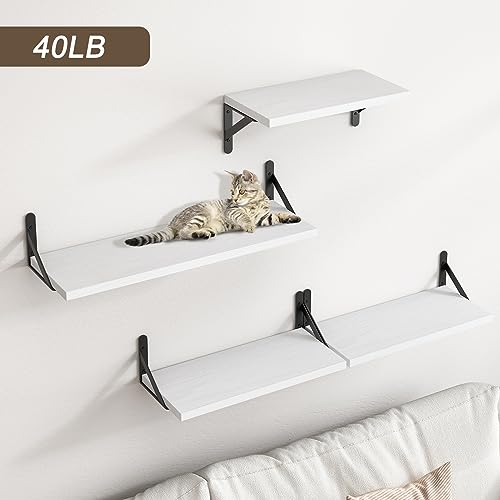 Image of YGEOMER White Floating Shelves for Wall, Different Sizes Rustic Wall Shelves for Living Room, Bathroom, Bedroom, Kitchen, Home Decor (Set of 4)
