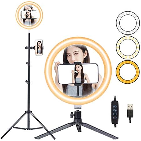 Amazon 5点セット リングライト パソコン スマホ 三脚 Led スタンド 照明 スマホ ライト リング ライブ配信 動画撮影 ビデオ 授業 160cm 10段階明るさ 照明 化粧セット 自撮り Tiktok Youtube 17 Live Sns 3モード メイク動画 美肌効果 Youtube動画 生放送