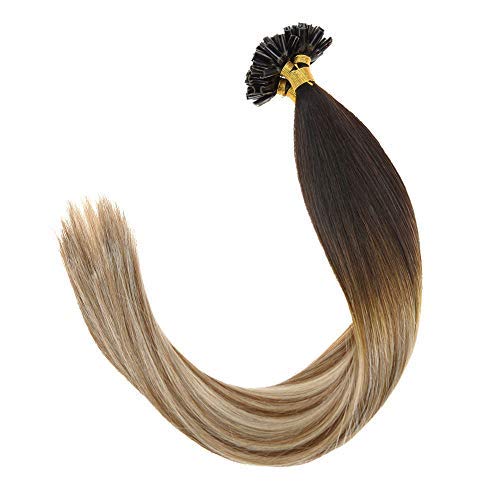 Sunny 22inch Hair Extensions Keratin Bonding Glue Fusion Nail U Tips 100 Real Human Hair Extensions Darkest Brown Root to Medium Brown with Light Blonde Highlights Fusion Natural Hair 50g/set