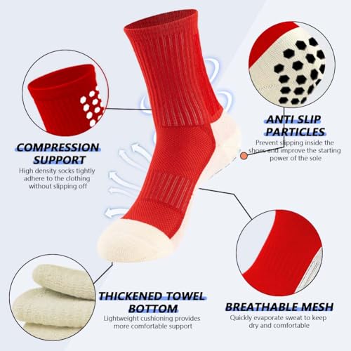1 Pair Mens Grip Soccer Socks, 1 Pair Shin Sleeves with 1 Pack Shin Guards and 2 Shin Straps, Soccer Football Game Set 5 Pcs4