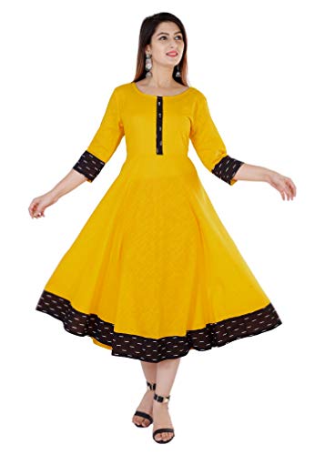 Image of Cotton Plain Black Parinted Lace Border Anarkali Dress Kurtis for Women - Not a Set with Dupatta or Pant