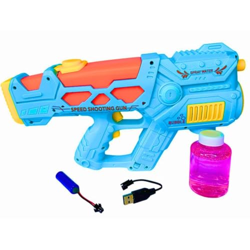 Arma de Água Elétrica 2 em 1 Lança Jato de Água e Solta Bolhas de Sabão com Grande Alcance Brinquedo