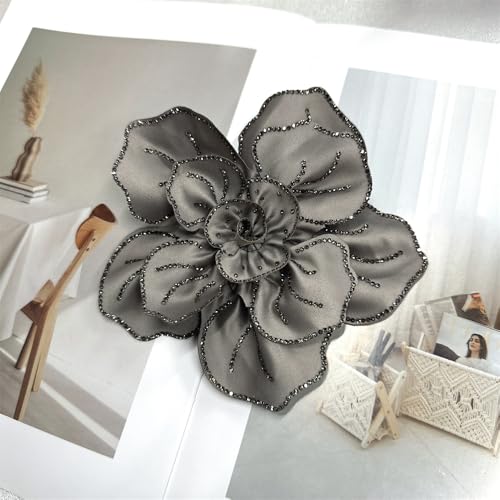 Image of Fabric Rhinestone Flower Big Brooch Lapel Pins for Women Elegant Crystal Floral Brooches Pin for Dresses Suit Accessories Jewelry Boutonniere Corsage Wedding Party 5.5in