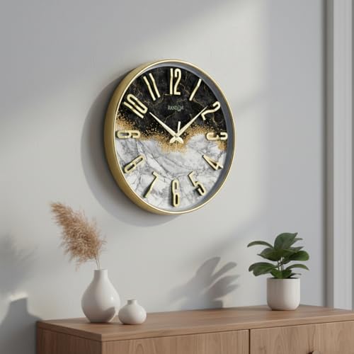 Image of RANDOM Silent Wall Clock, Non-Ticking Quartz Movement, Foiling Ring and 3D Numbers (Black and White)
