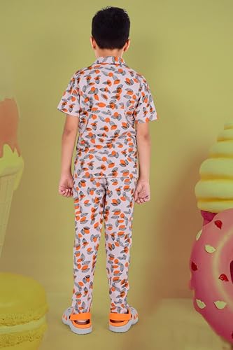 Image of 3BROS Unisex Pure Cotton Short Sleeve Kids Night Dress for Boys & Girls Nightwear /Sleepsuit /Sleepwear /Loungewear Night Suit for Boys and Girls Top and Pyjama Combo Set | JB20HS6031-Parent